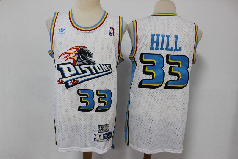 Men's Detroit Pistons #33 Grant Hill White Throwback Swingman Stitched Jersey